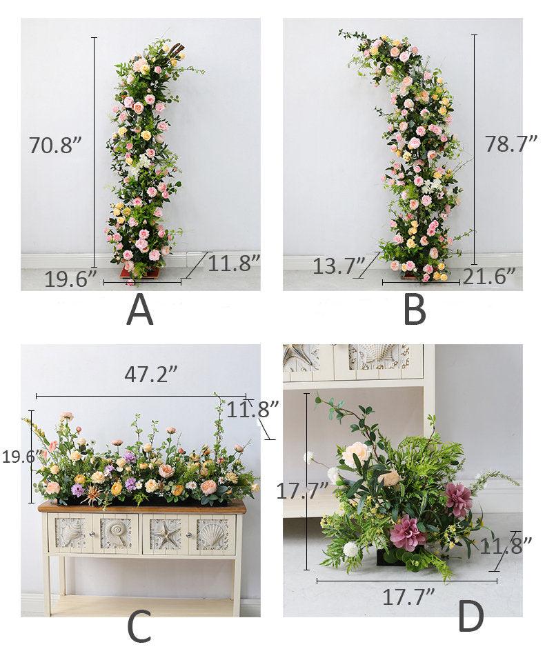 Pink Rose Greenery Flower Horn Arch Artificial Flower Decor