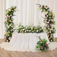 Pink Rose Greenery Flower Horn Arch Artificial Flower Decor