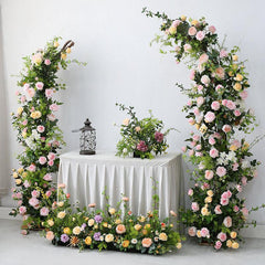 Pink Rose Greenery Flower Horn Arch Artificial Flower Decor