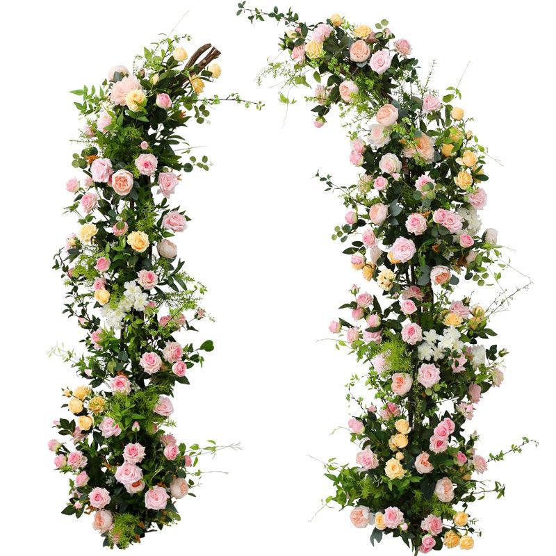 Pink Rose Greenery Flower Horn Arch Artificial Flower Decor