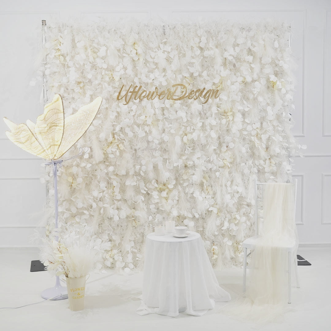 Milky White Luxury 5D Feather Flower Wall Product Video