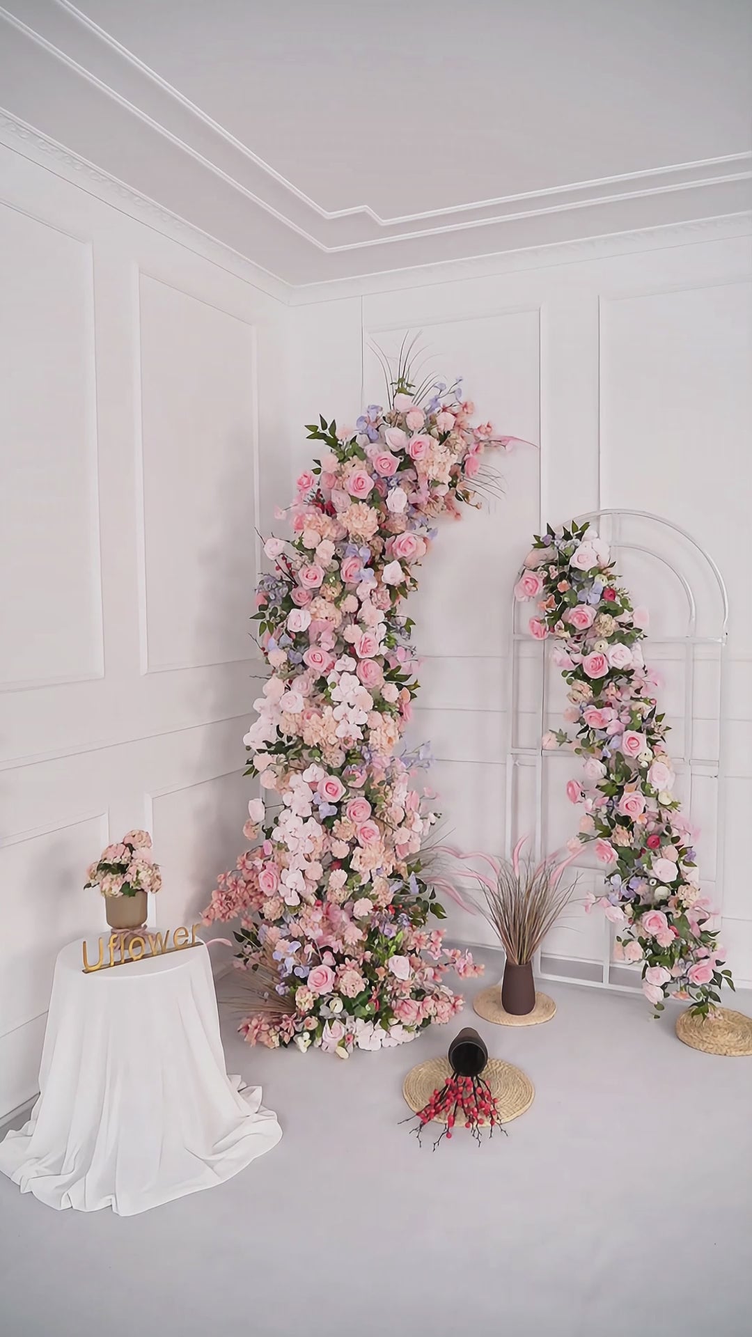 Pink Rose Wedding Horn Arch Backdrop Decor Video