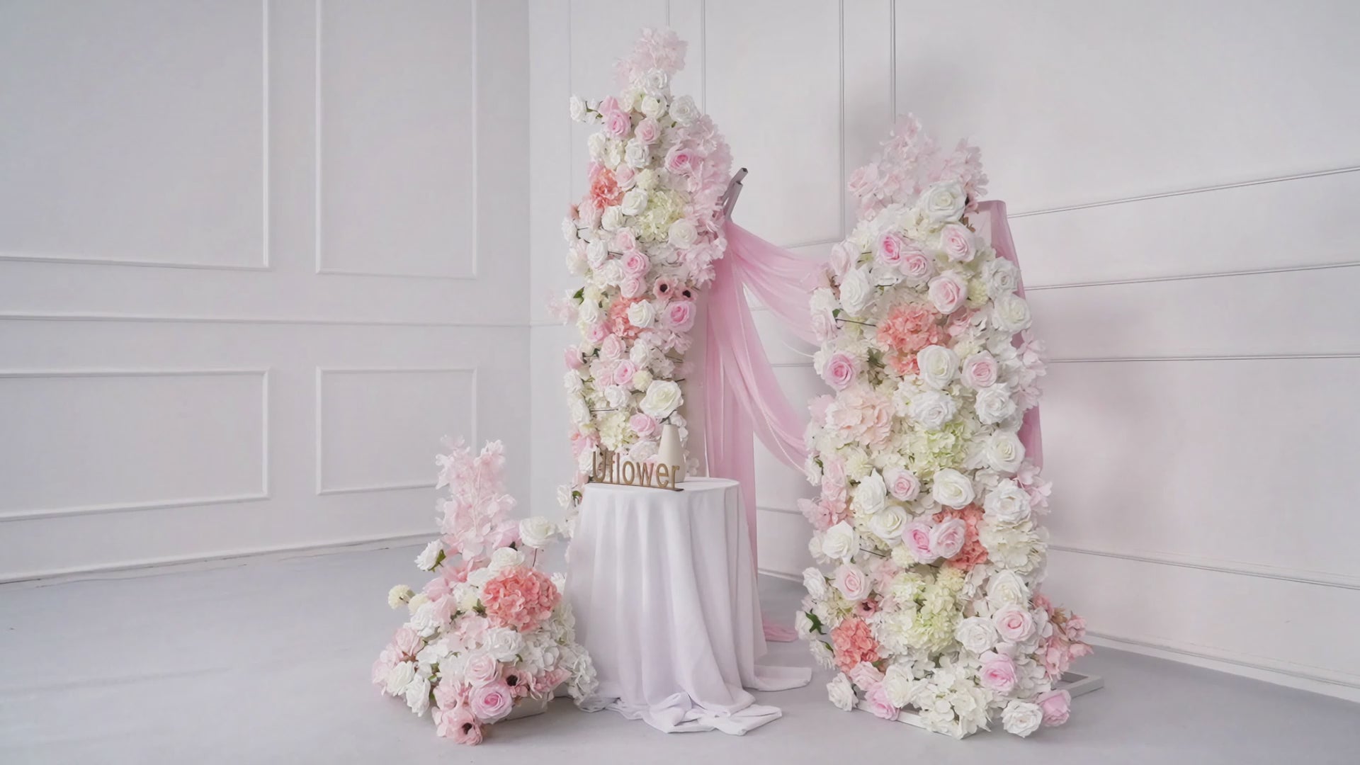 Artificial White Pink Rose Wedding KT Background Board Decor Flower Row Video