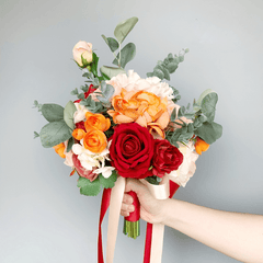 Bride Bridesmaid Bouquets in Orange Red Rose