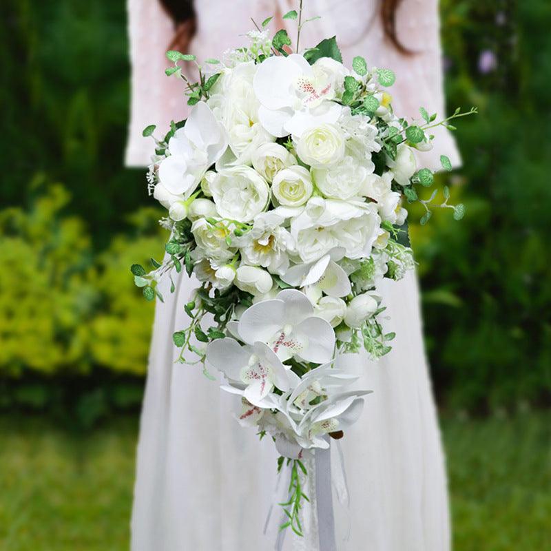 New Cascade Bridal Bouquet in White Phalaenopsis