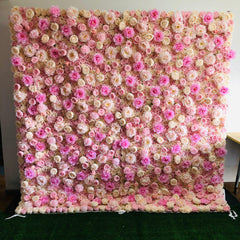 Flower Wall Pink Champagne Peony Fabric Rolling Up Curtain Floral Backdrop Wedding Party Proposal Decor