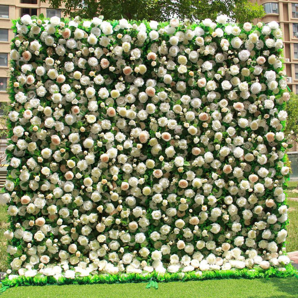 Flower Wall Champagne Rose & Green Fabric Rolling Up Curtain Floral Backdrop Wedding Party Proposal Decor