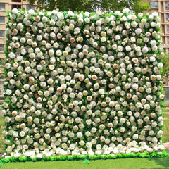 Flower Wall Champagne Rose & Green Fabric Rolling Up Curtain Floral Backdrop Wedding Party Proposal Decor