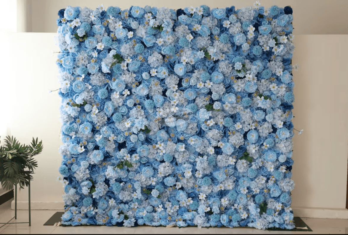 Flower Wall Sky Blue Rolling Up Curtain Floral Backdrop Wedding Party Proposal Decor