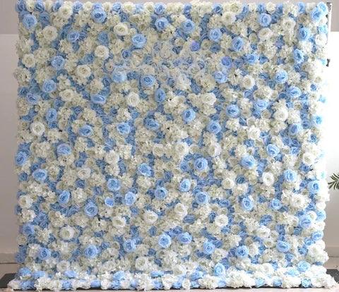 Flower Wall Tiffany Blue & White Fabric Rolling Up Curtain Floral Backdrop Wedding Party Proposal Decor