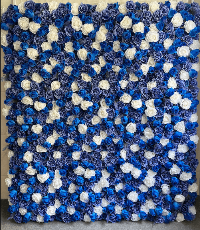 Flower Wall Blue & White Fabric Rolling Up Curtain Floral Backdrop Wedding Party Proposal Decor