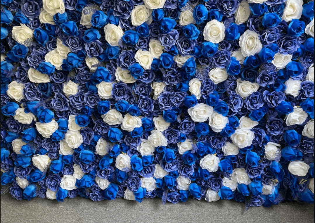 Flower Wall Blue & White Fabric Rolling Up Curtain Floral Backdrop Wedding Party Proposal Decor