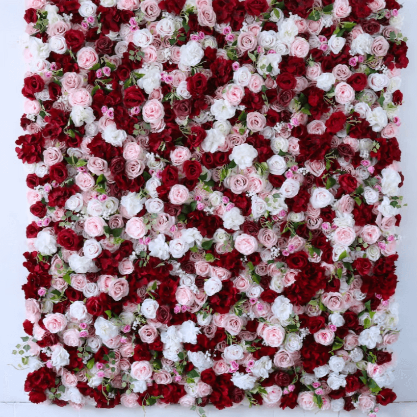 Flower Wall Rose & Red & White Fabric Rolling Up Curtain Floral Backdrop Wedding Party Proposal Decor