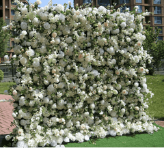 Flower Wall White & Champagne Fabric Rolling Up Curtain Floral Backdrop Wedding Party Proposal Decor