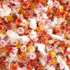 Flower Wall Fall Bright Orange Rose Rolling Up Curtain Floral Backdrop Wedding Party Proposal Decor