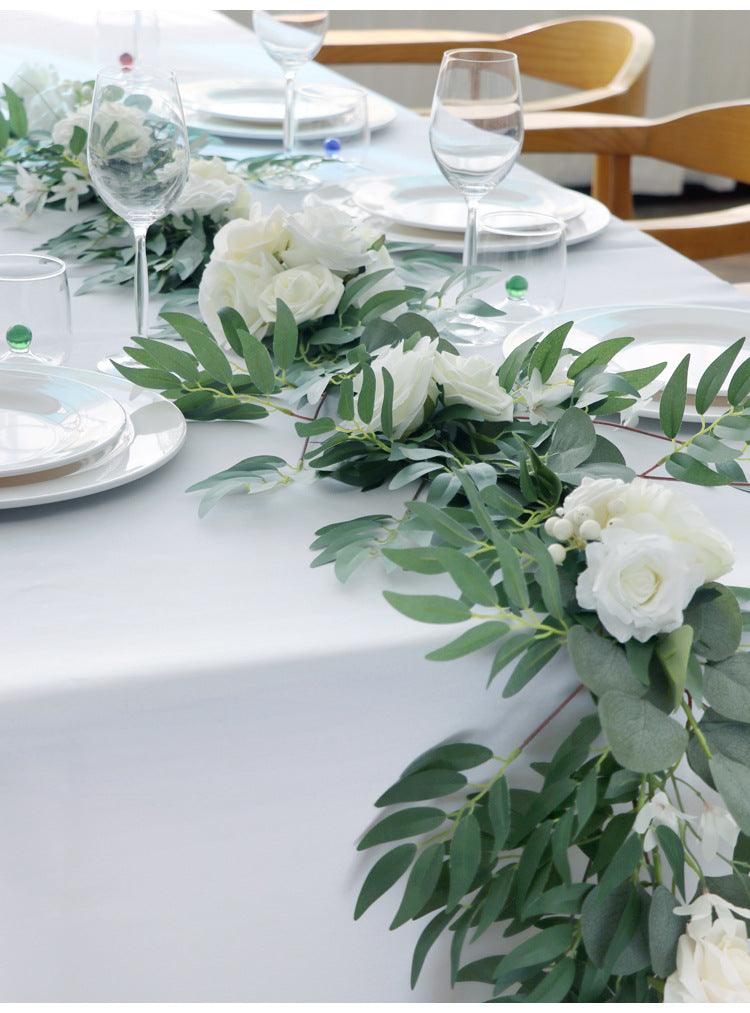 Table Flower Garland in white & Sage