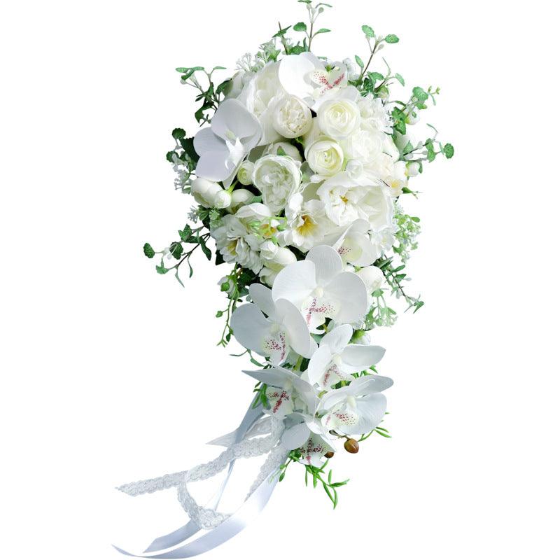 New Cascade Bridal Bouquet in White Phalaenopsis