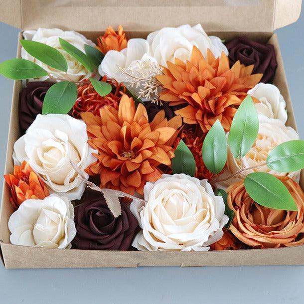 Flower Box Silk Blooming Flowers Champagne Tangerine - Uflower