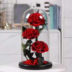 Wedding Gift Preserved Flowers Roses Box LED Light in Glass