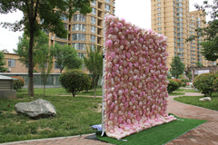 Flower Wall Pink Champagne Peony Fabric Rolling Up Curtain Floral Backdrop Wedding Party Proposal Decor