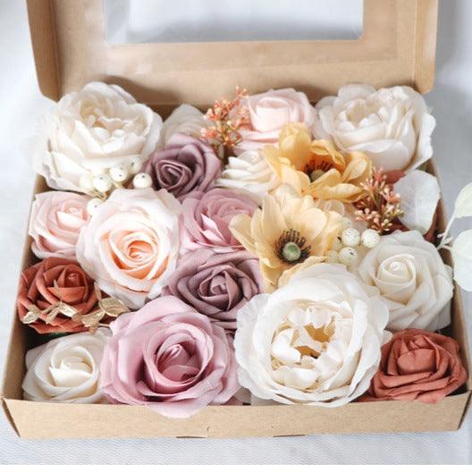 Flower Box Silk Blooming Flowers Lotus Root Powder White Orange