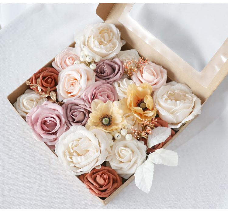 Flower Box Silk Blooming Flowers Lotus Root Powder White Orange