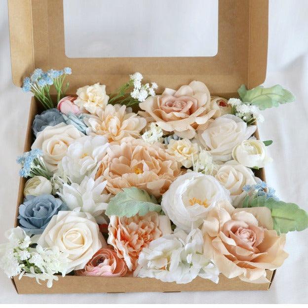 Flower Box Silk Blooming Flowers Milk Tea Color Roses