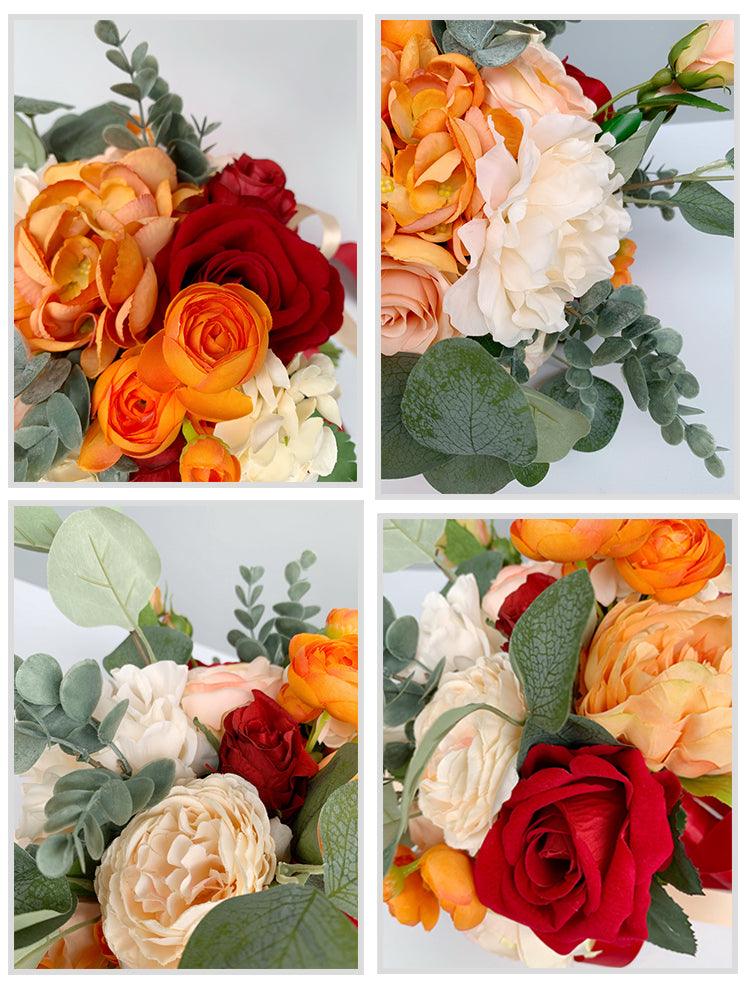 Bride Bridesmaid Bouquets in Orange Red Rose