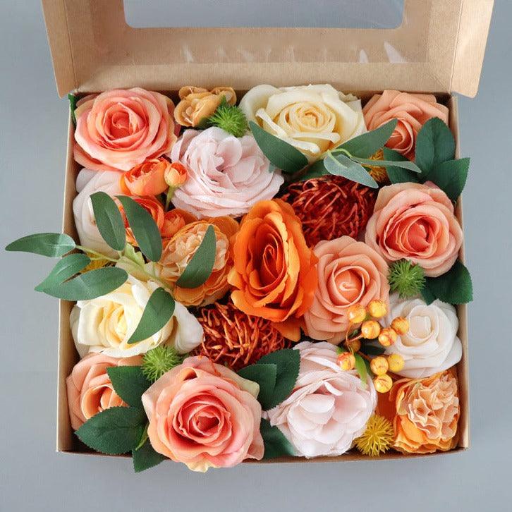 Flower Box Silk Blooming Flowers Orange Roses