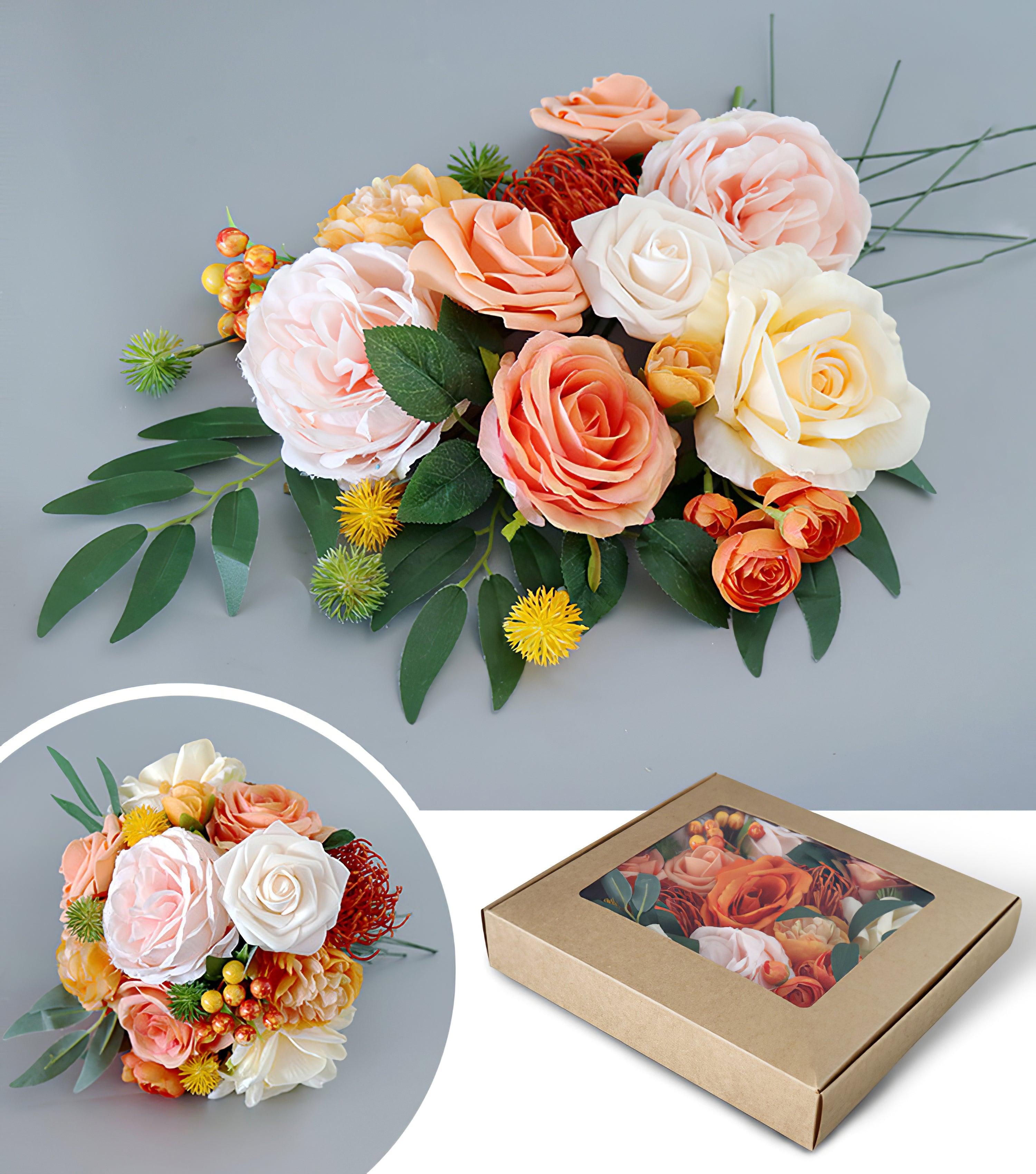 Flower Box Silk Blooming Flowers Orange Roses