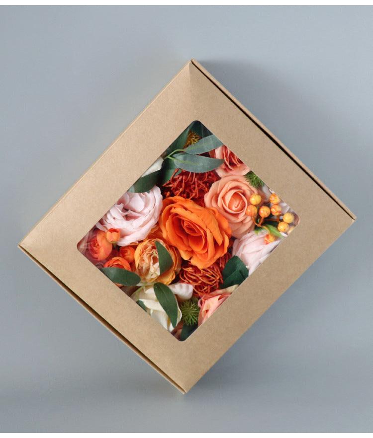 Flower Box Silk Blooming Flowers Orange Roses