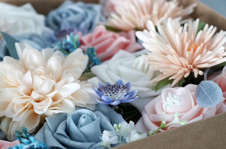 Flower Box Silk Blooming Flowers Pink Blue