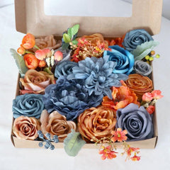 Flower Box Silk Blooming Flowers Sapphire Blue Orange Roses