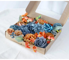 Flower Box Silk Blooming Flowers Sapphire Blue Orange Roses