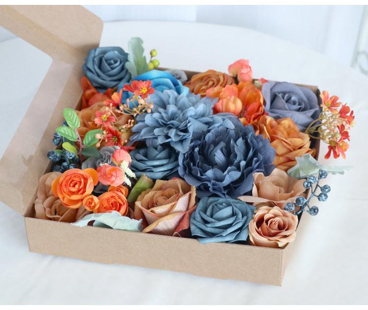 Flower Box Silk Blooming Flowers Sapphire Blue Orange Roses