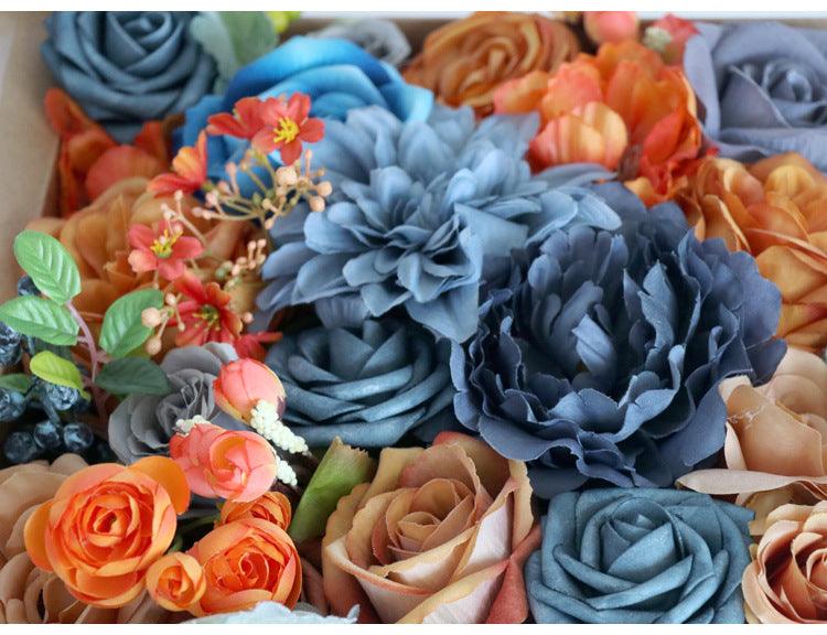 Flower Box Silk Blooming Flowers Sapphire Blue Orange Roses