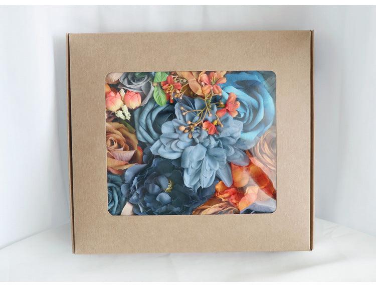 Flower Box Silk Blooming Flowers Sapphire Blue Orange Roses