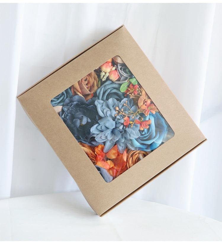 Flower Box Silk Blooming Flowers Sapphire Blue Orange Roses