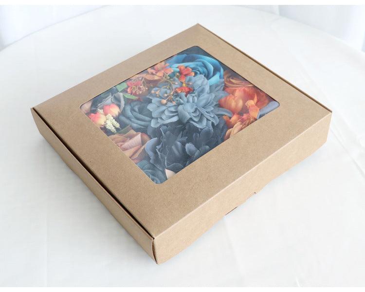 Flower Box Silk Blooming Flowers Sapphire Blue Orange Roses