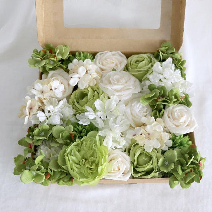 Flower Box Silk Blooming Flowers White Green Hydrangea Roses