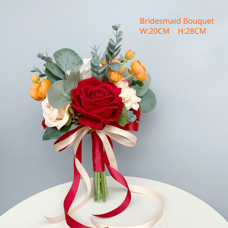 Bride Bridesmaid Bouquets in Orange Red Rose