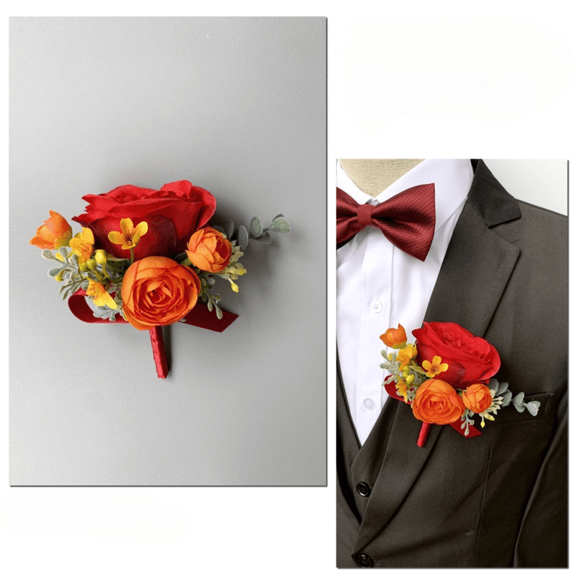 Bride Bridesmaid Bouquets in Orange Red Rose