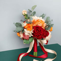 Bride Bridesmaid Bouquets in Orange Red Rose