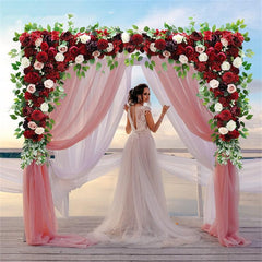 Wedding Backdrop Decor Party Cornor Flower Row - Burgundy