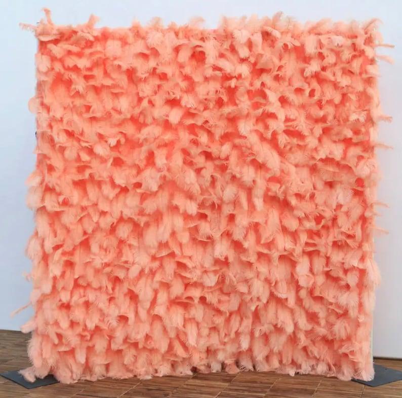 Flower Wall Bright Orange Ostrich Feather Fabric Rolling Up Curtain Floral Backdrop Wedding Party Proposal Decor