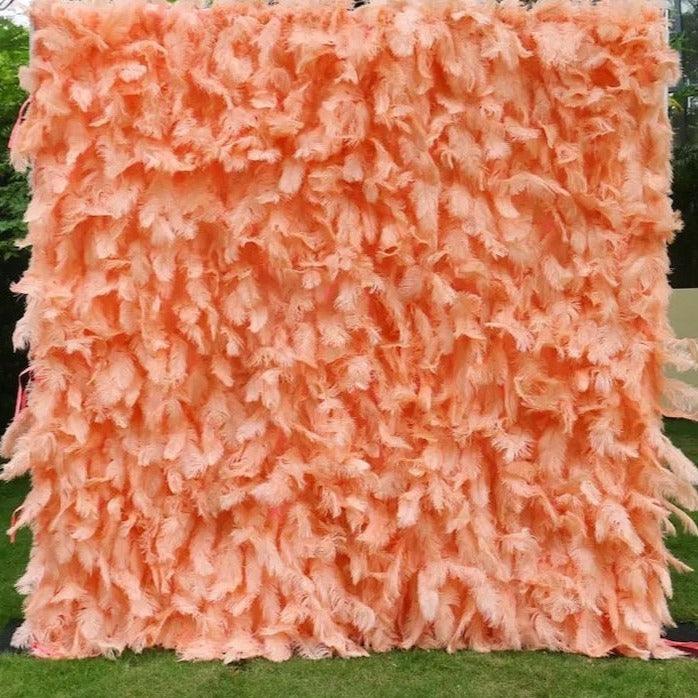 Flower Wall Bright Orange Ostrich Feather Fabric Rolling Up Curtain Floral Backdrop Wedding Party Proposal Decor