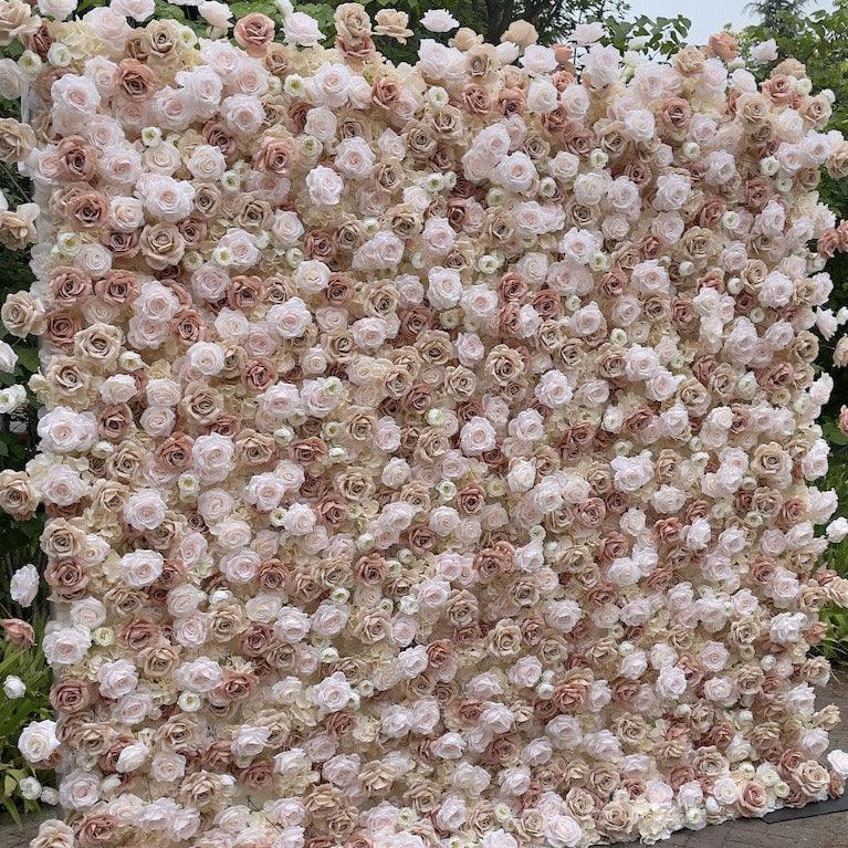 Flower Wall Light Pink & Coffee Fabric Rolling Up Curtain Floral Backdrop Wedding Party Proposal Decor