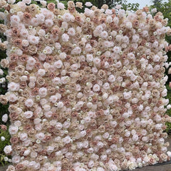 Flower Wall Light Pink & Coffee Fabric Rolling Up Curtain Floral Backdrop Wedding Party Proposal Decor