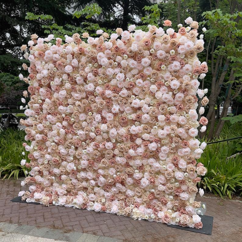 Flower Wall Light Pink & Coffee Fabric Rolling Up Curtain Floral Backdrop Wedding Party Proposal Decor