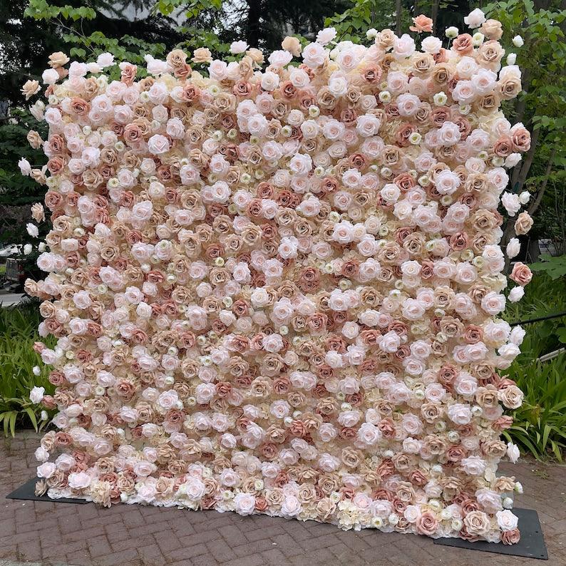 Flower Wall Light Pink & Coffee Fabric Rolling Up Curtain Floral Backdrop Wedding Party Proposal Decor